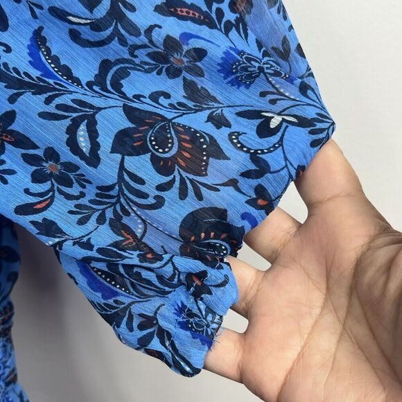 Old Navy Blue Chiffon Midi Tiered Ruffle Midi Dress Size XL Floral - Picture 5 of 16